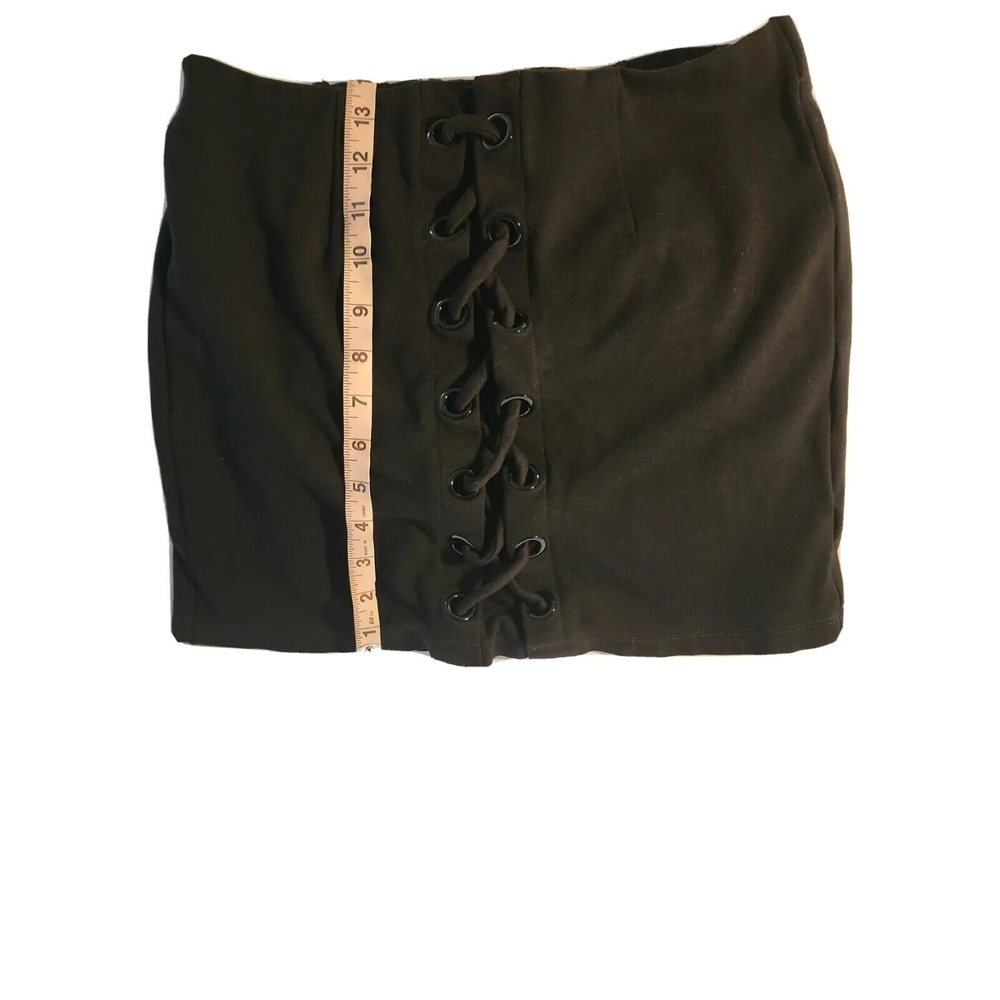 Shinesdar Black Lace Up Front Mini Skirt